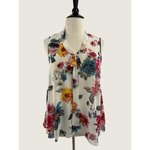 Signature Studio Cream Romantic Floral Sheer Top, Size XL